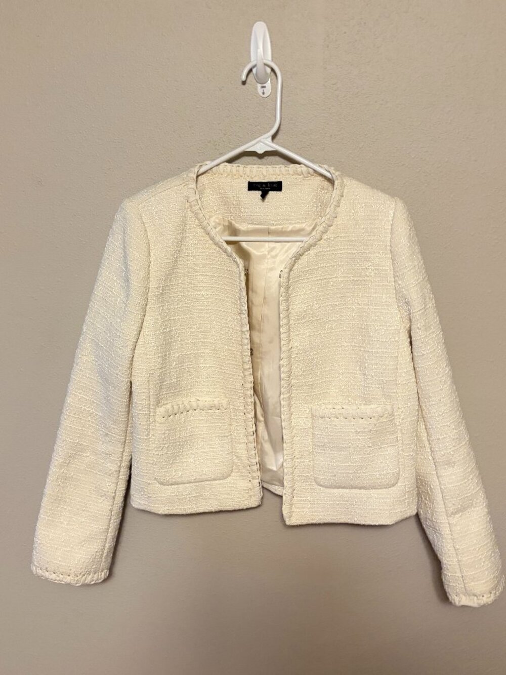 rag & bone Cheyenne Tweed Whipstitch Lady Jacket Cream White Size 8